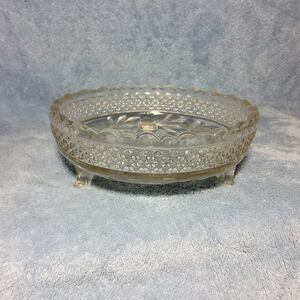 Vintage Clear Pressed Glass Flower Footed Glass Compote Dessert Fruit Nut Bowl